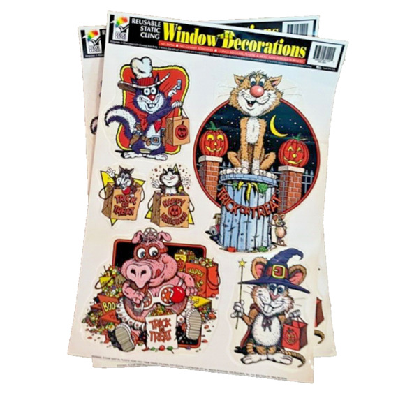 Halloween Animals Plastic Window Decoration Clings Vintage NOS - Picture 6 of 7